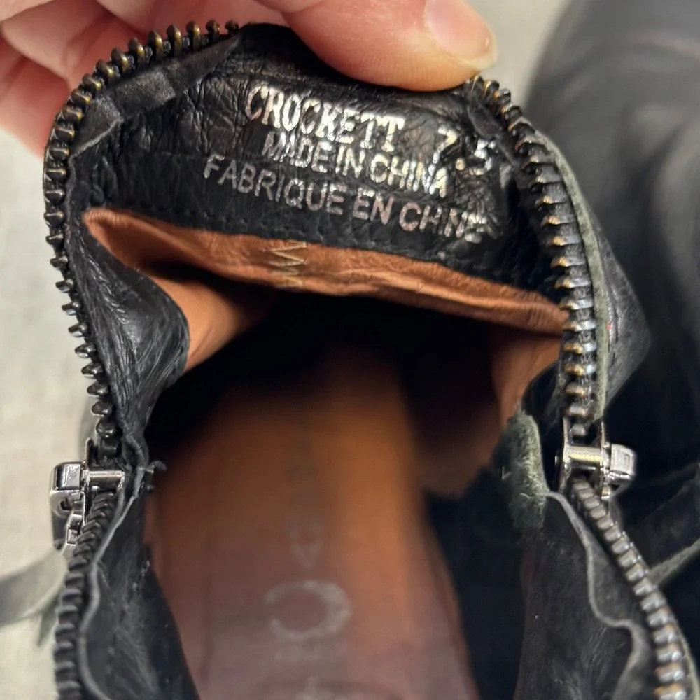 Jeffrey Campbell‎ Crockett Booties Black Leather Zipper Distressed Women's 7.5